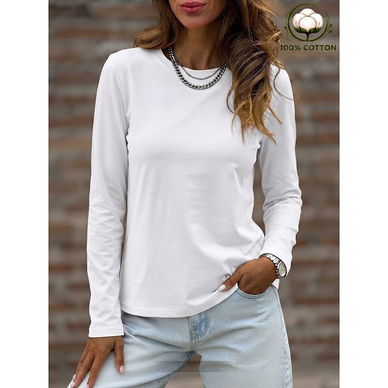Women's 100% Cotton T-Shirts - Quality Heavy Long Sleeve Crew Neck Tee 2026 - $22.99