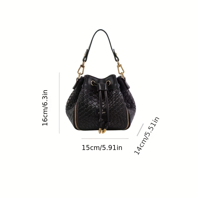 Woven Texture Drawstring Bucket Bag