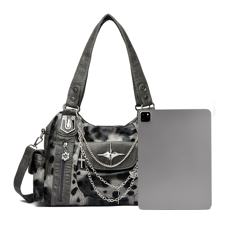Y2K Leopard Print Large Hobo Shoulder Bag
