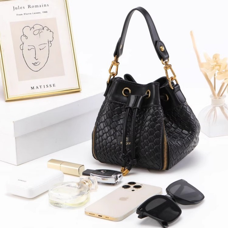 Woven Texture Drawstring Bucket Bag