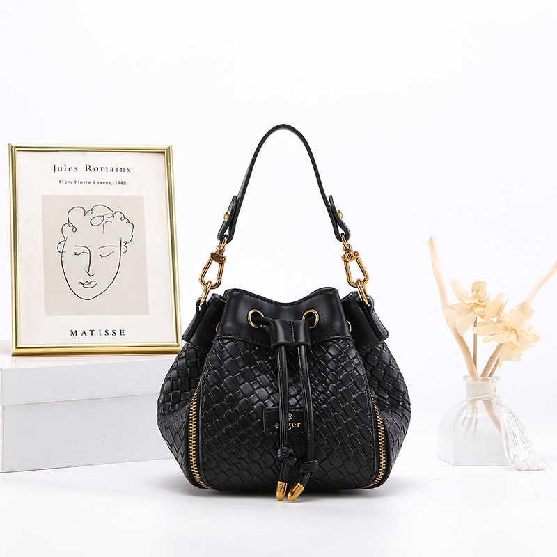 Woven Texture Drawstring Bucket Bag