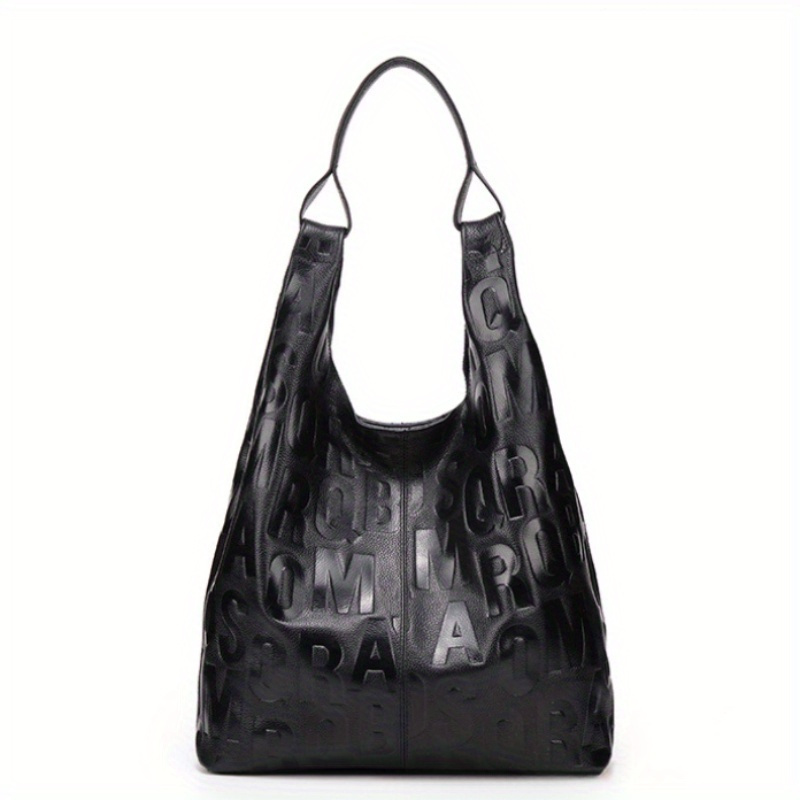 Embossed Letter Large Hobo Tote Bag