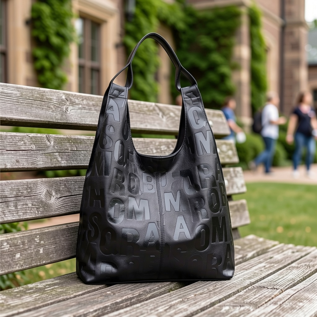 Embossed Letter Large Hobo Tote Bag