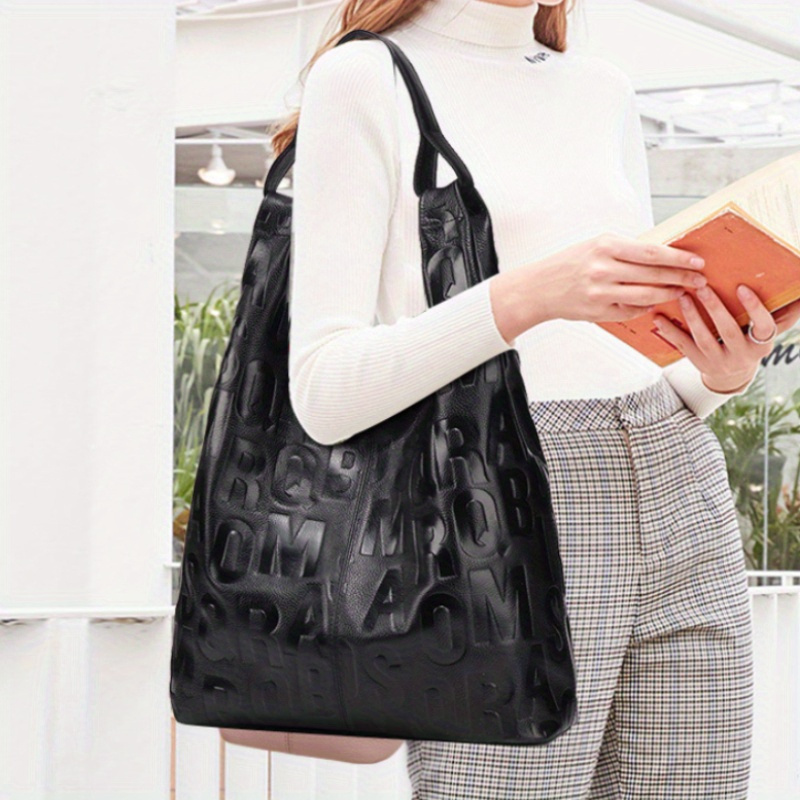 Embossed Letter Large Hobo Tote Bag