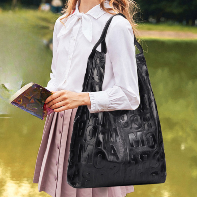 Embossed Letter Large Hobo Tote Bag