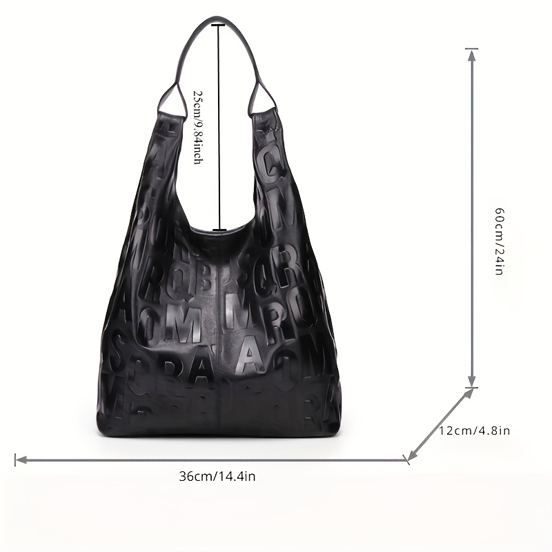 Embossed Letter Large Hobo Tote Bag