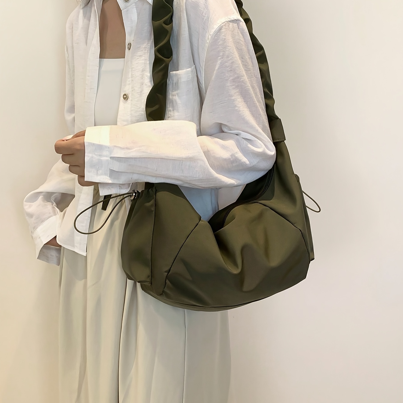 Ruched Strap Nylon Hobo Crossbody Bag