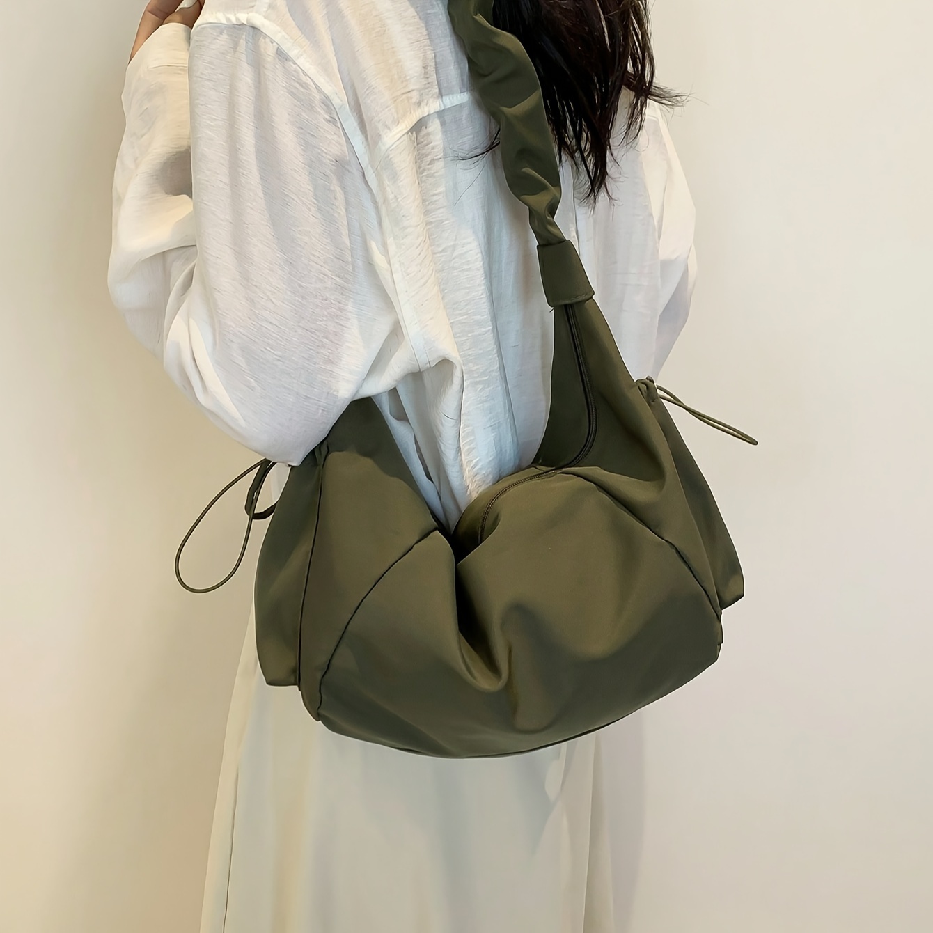 Ruched Strap Nylon Hobo Crossbody Bag
