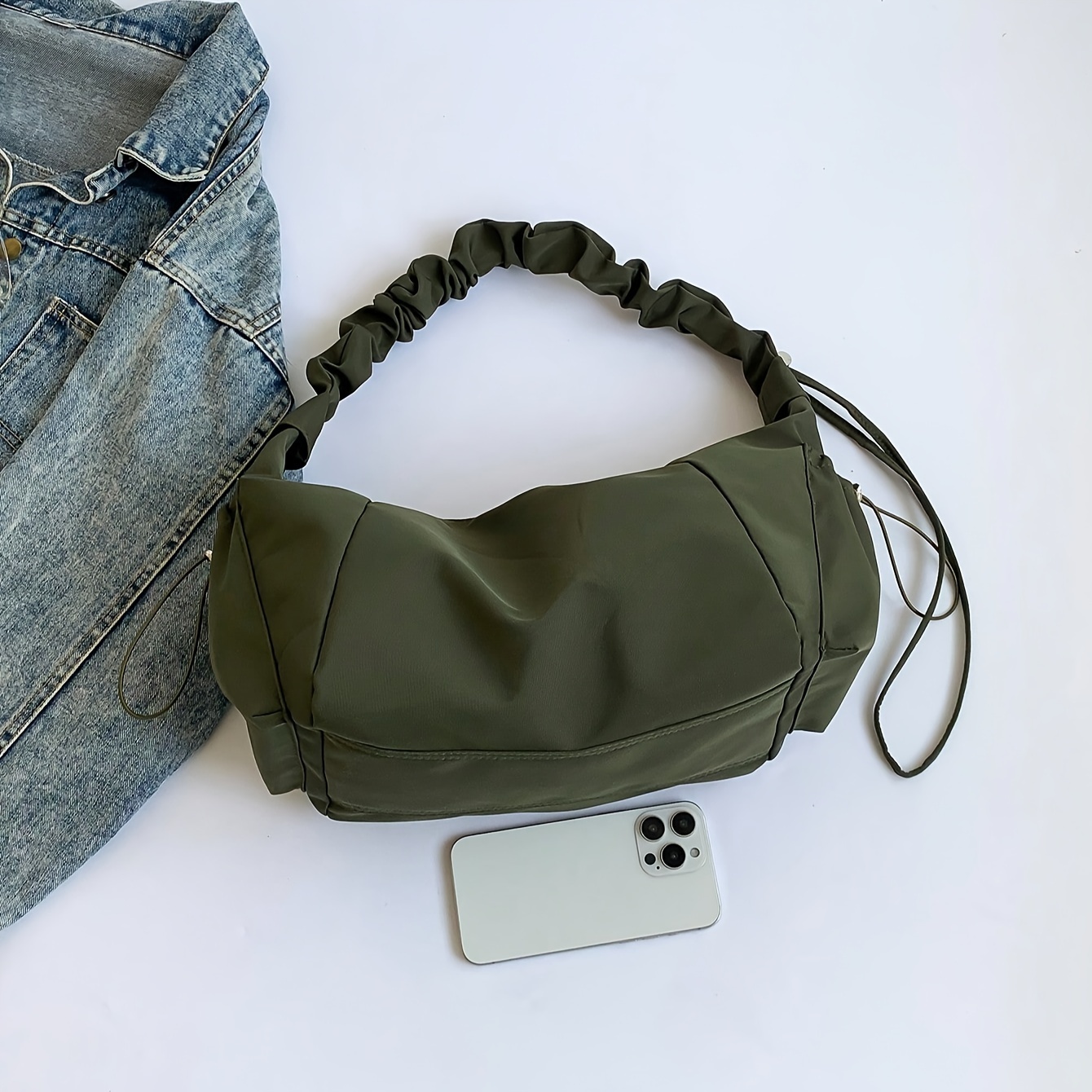 Ruched Strap Nylon Hobo Crossbody Bag