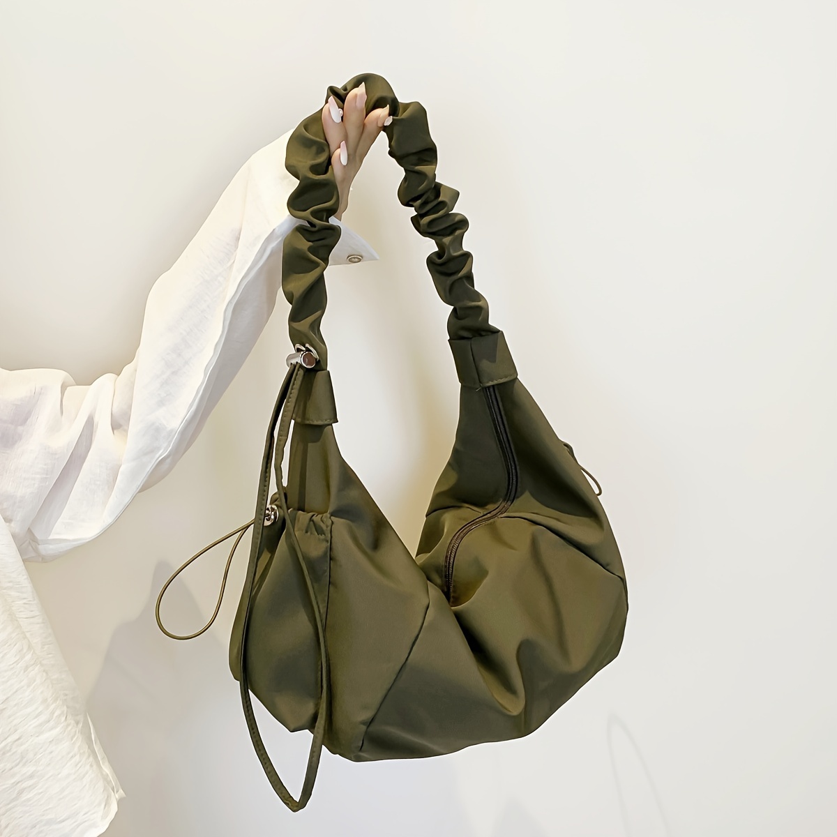 Ruched Strap Nylon Hobo Crossbody Bag