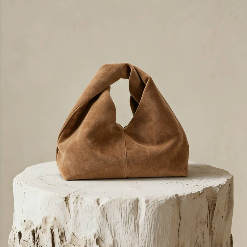 Minimalist Suede Knot Top Handle Handbag