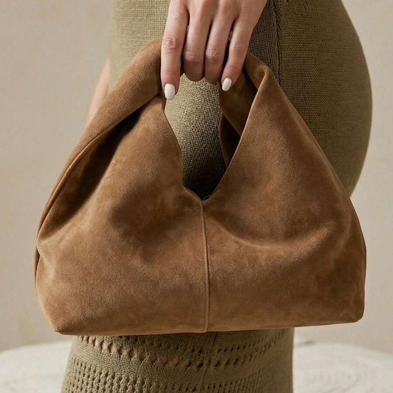 Minimalist Suede Knot Top Handle Handbag
