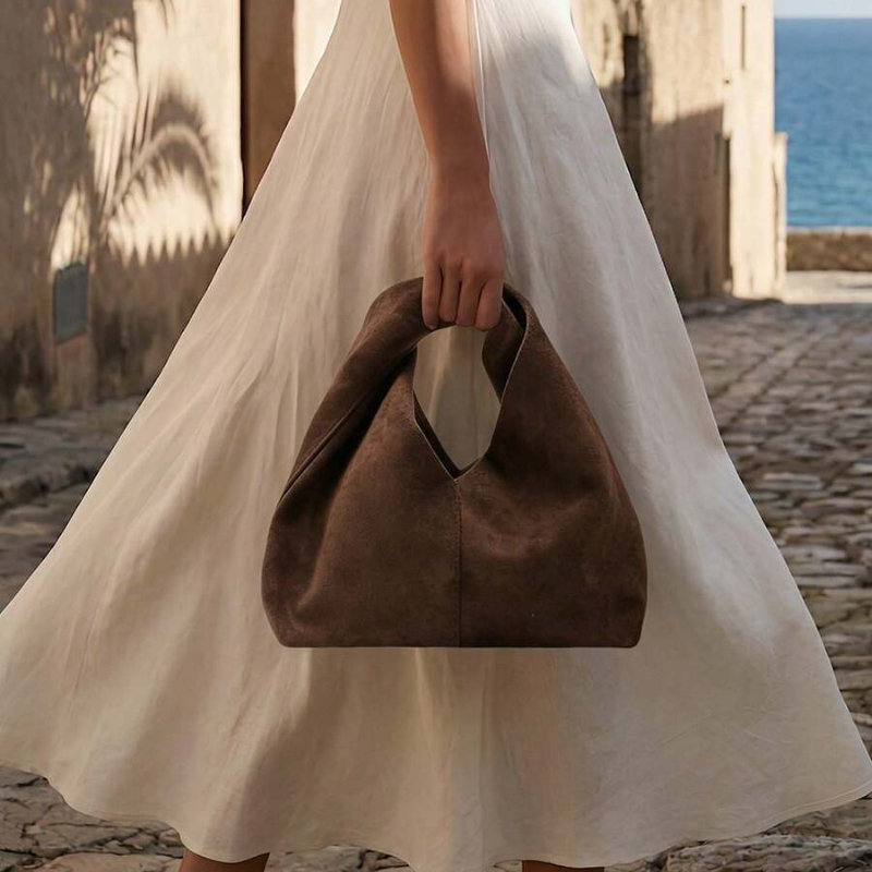 Minimalist Suede Knot Top Handle Handbag