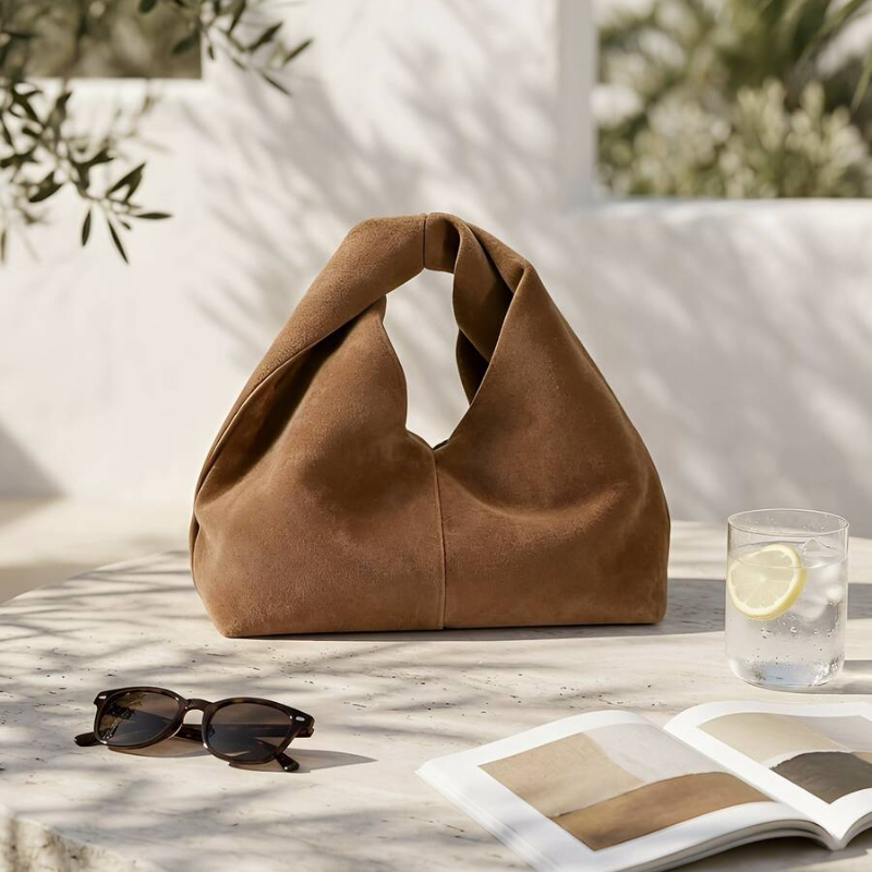 Minimalist Suede Knot Top Handle Handbag