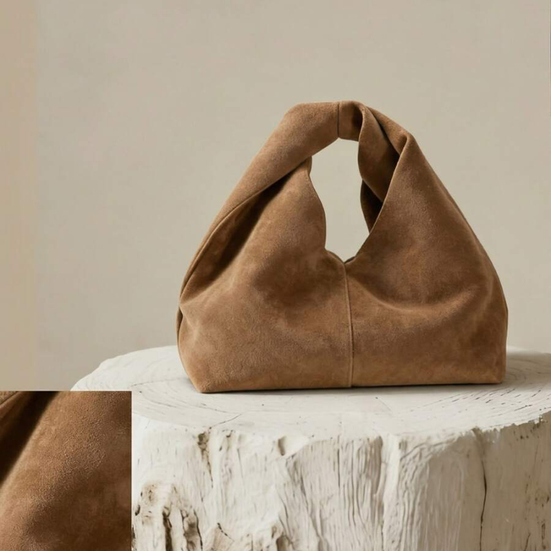Minimalist Suede Knot Top Handle Handbag