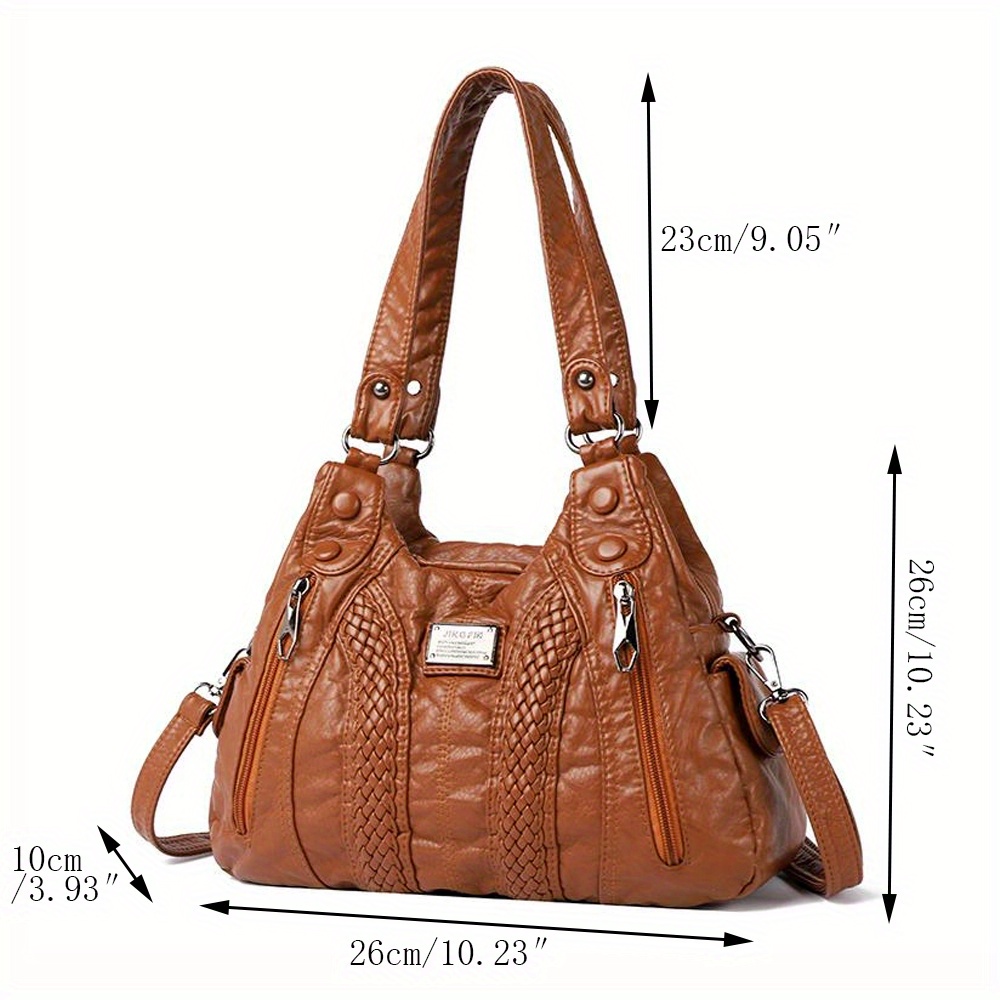 Vintage Woven Washed Leather Shoulder Tote Bag