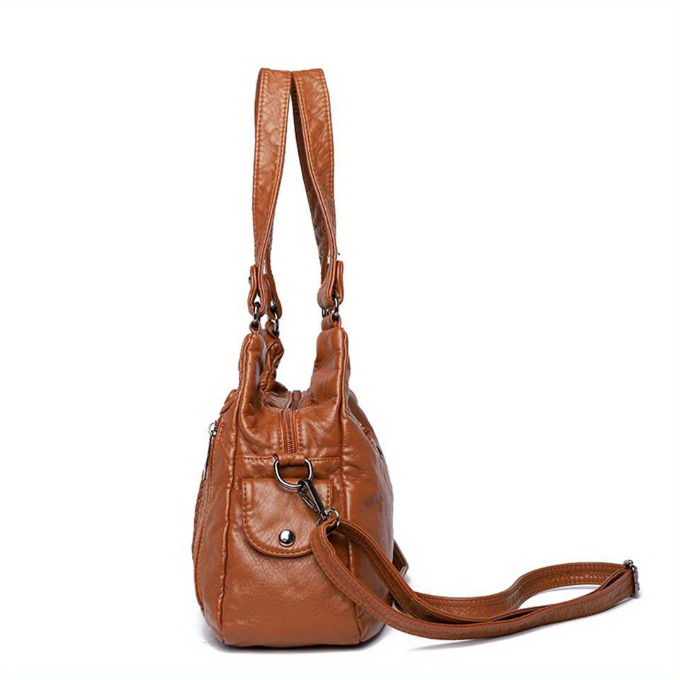 Vintage Woven Washed Leather Shoulder Tote Bag