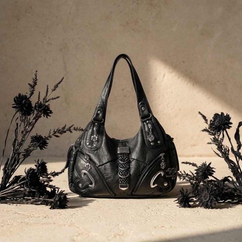 Retro Rivet Decor Washed Leather Hobo Shoulder Bag