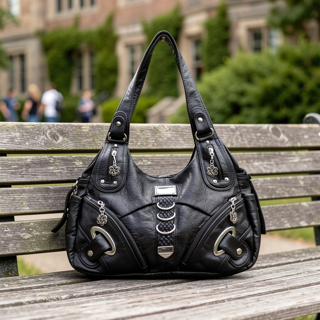 Retro Rivet Decor Washed Leather Hobo Shoulder Bag