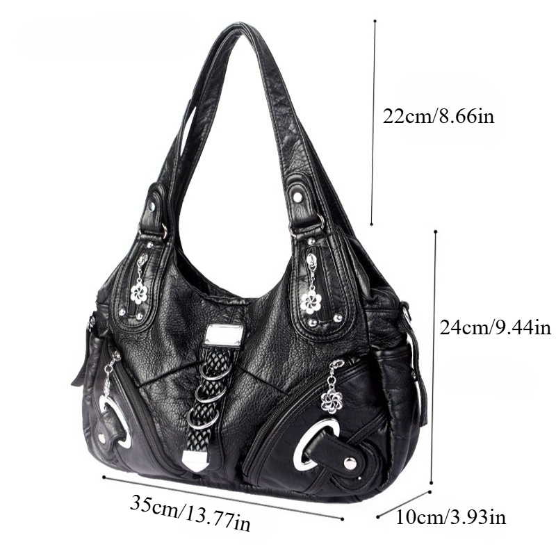 Retro Rivet Decor Washed Leather Hobo Shoulder Bag