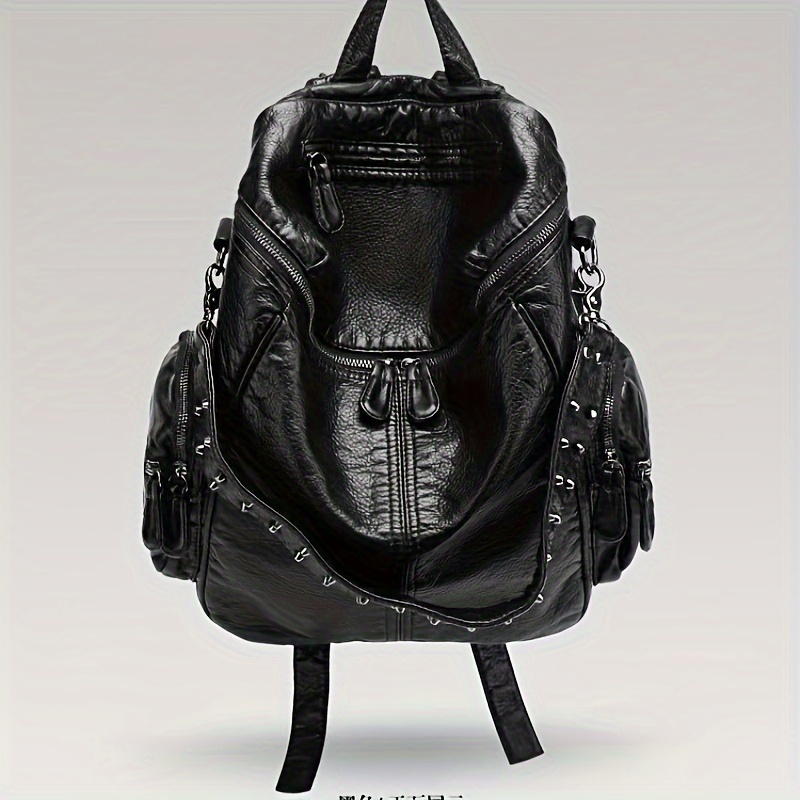 Vintage Washed Leather Rivet Backpack