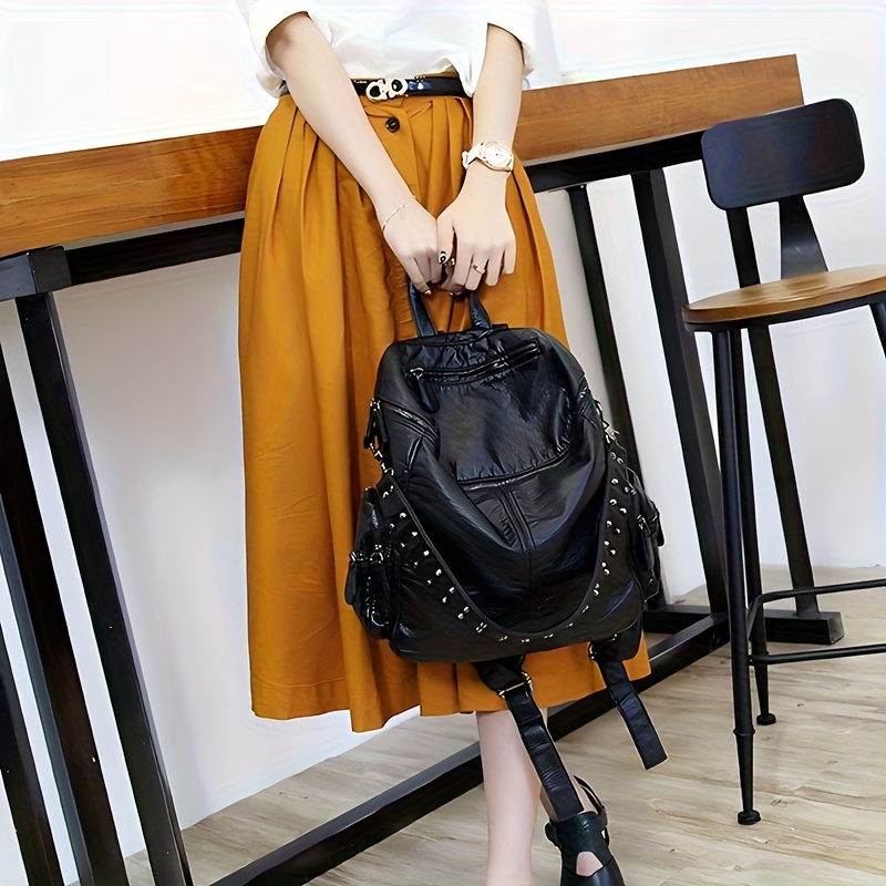 Vintage Washed Leather Rivet Backpack