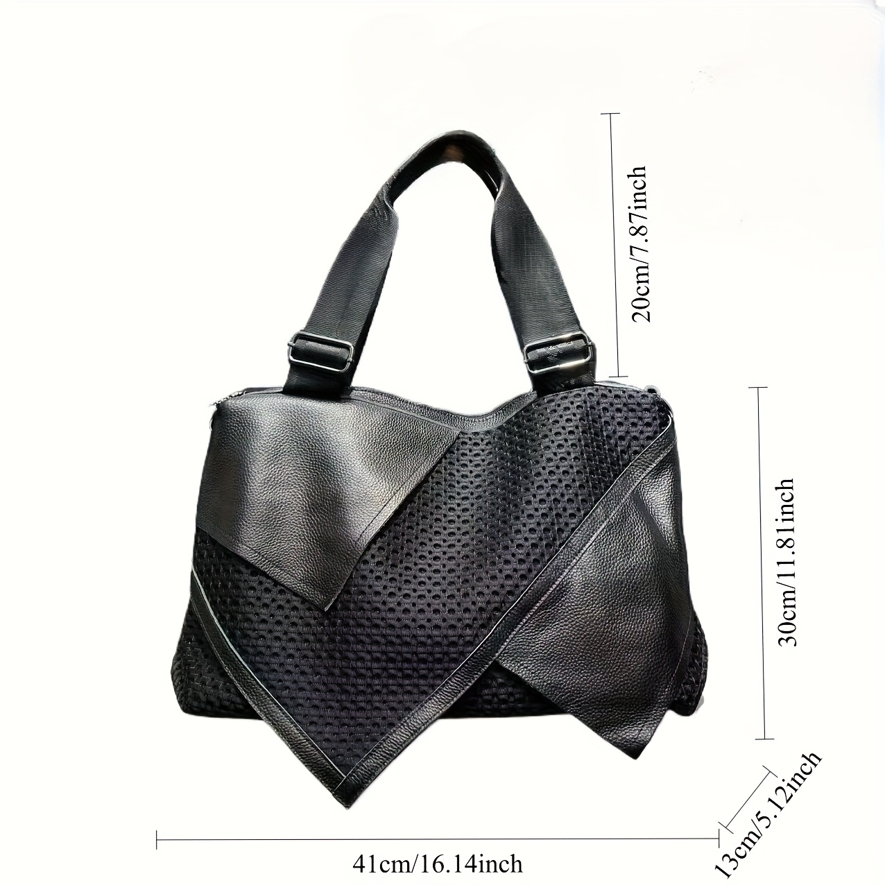 Title: Irregular Patchwork Mesh Tote Handbag
