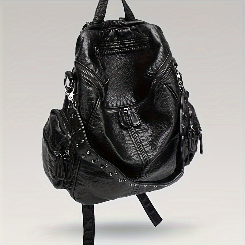 Vintage Washed Leather Rivet Backpack