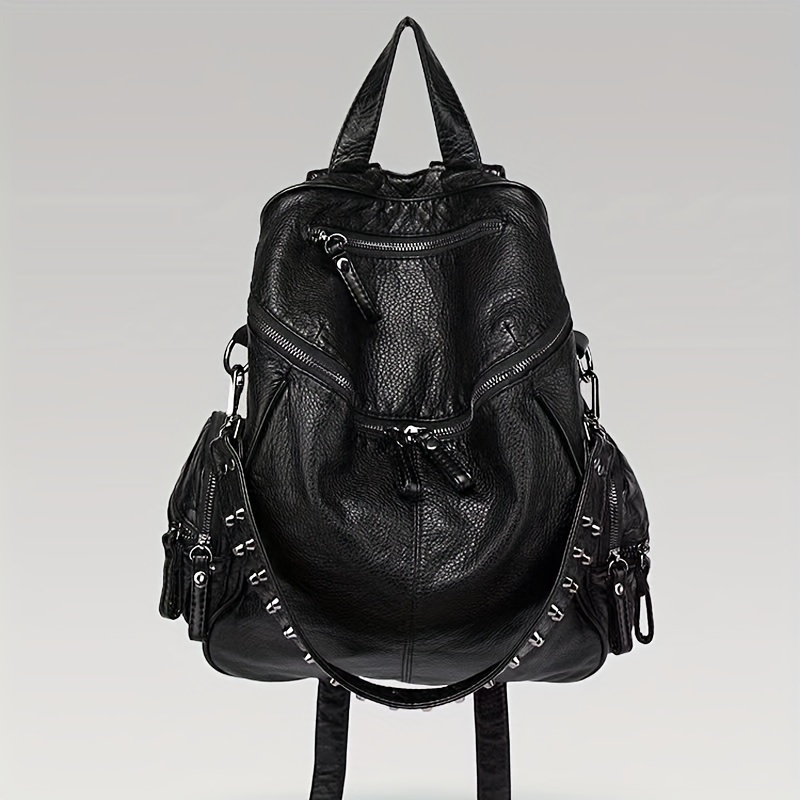 Vintage Washed Leather Rivet Backpack