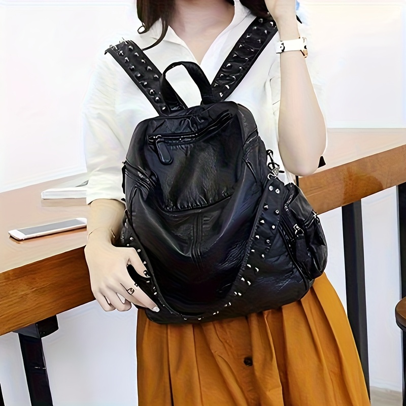 Vintage Washed Leather Rivet Backpack