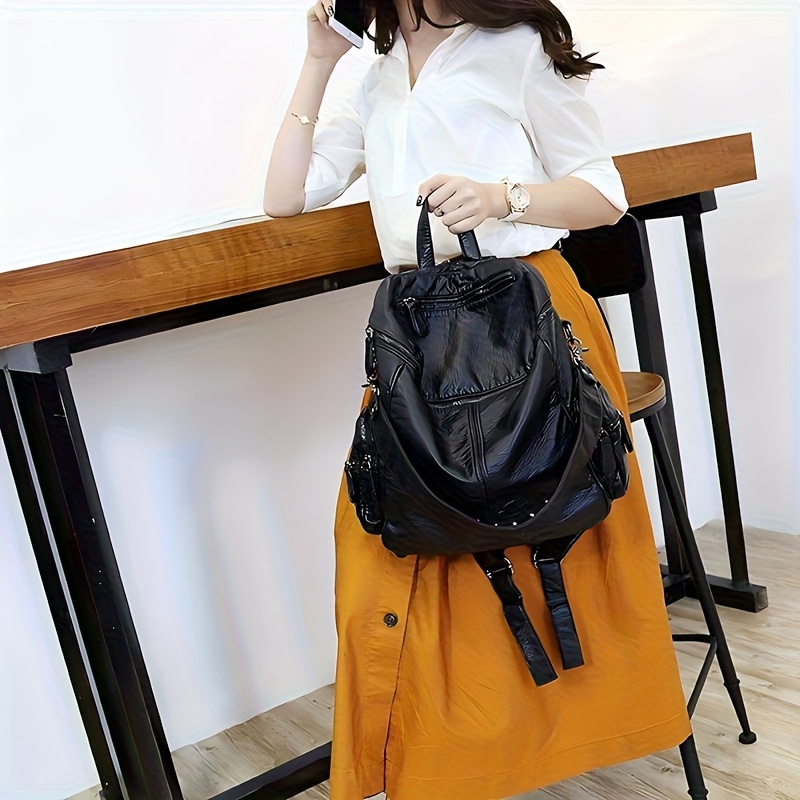 Vintage Washed Leather Rivet Backpack