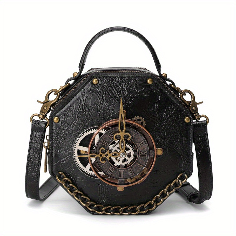 Steampunk Gear Clock Octagonal Mini Handbag