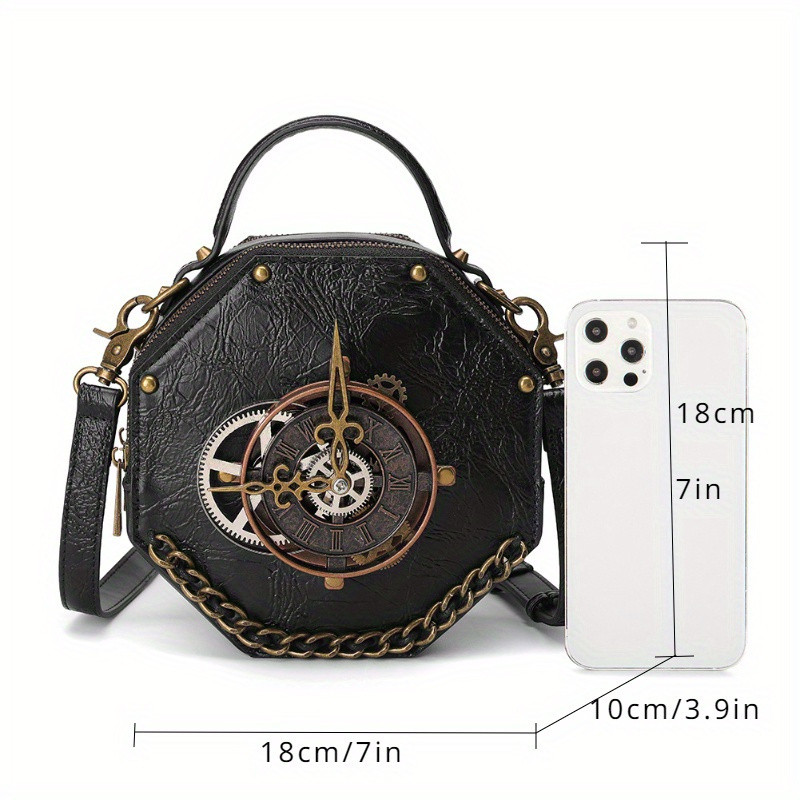 Steampunk Gear Clock Octagonal Mini Handbag