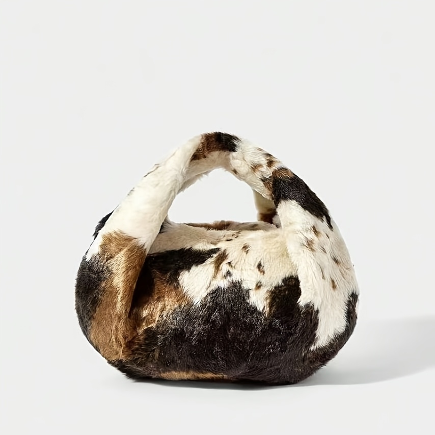 Cow Print Faux Fur Mini Hobo Handbag