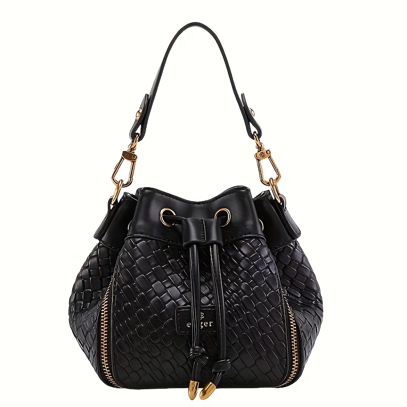 Woven Texture Drawstring Bucket Bag