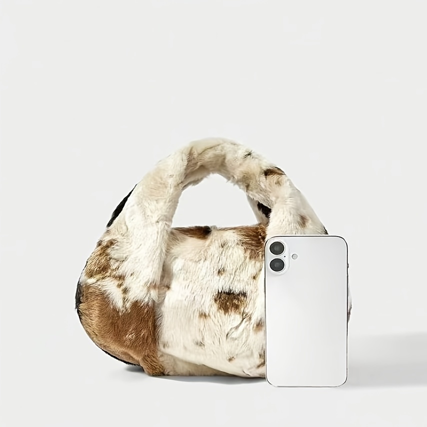 Cow Print Faux Fur Mini Hobo Handbag