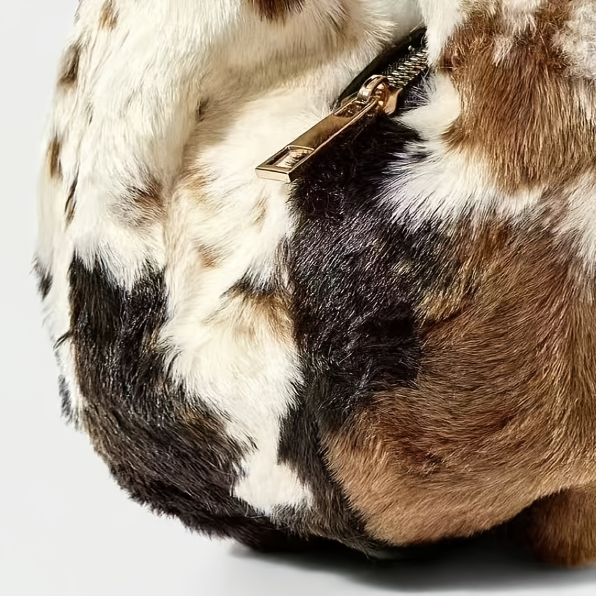 Cow Print Faux Fur Mini Hobo Handbag