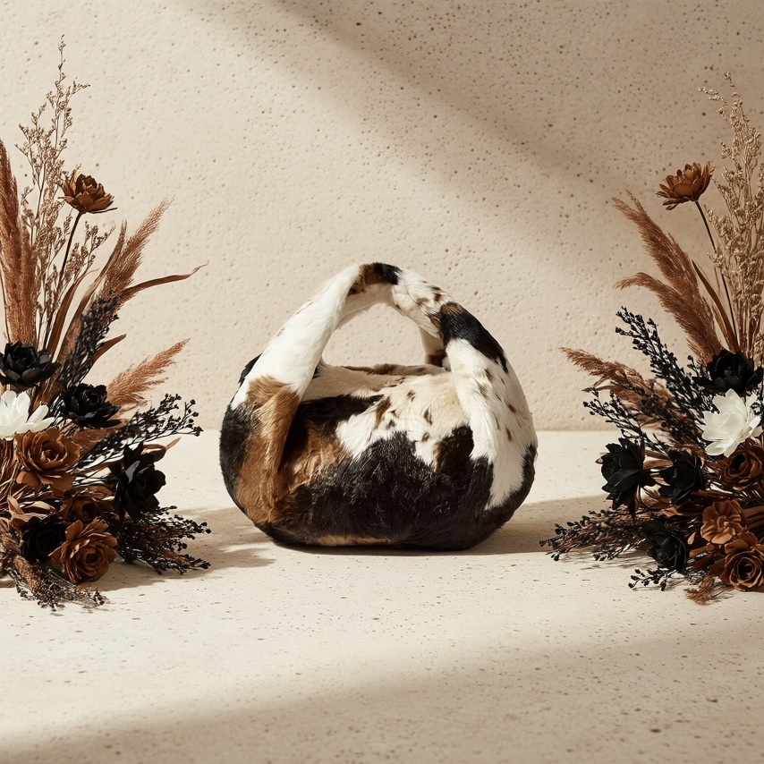 Cow Print Faux Fur Mini Hobo Handbag