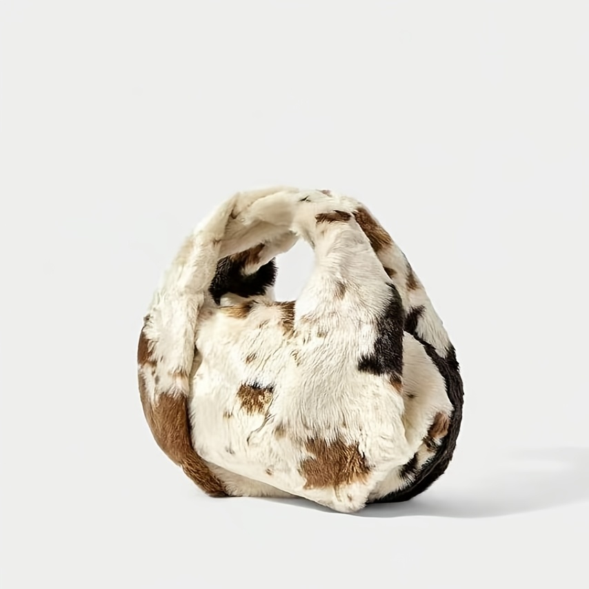 Cow Print Faux Fur Mini Hobo Handbag