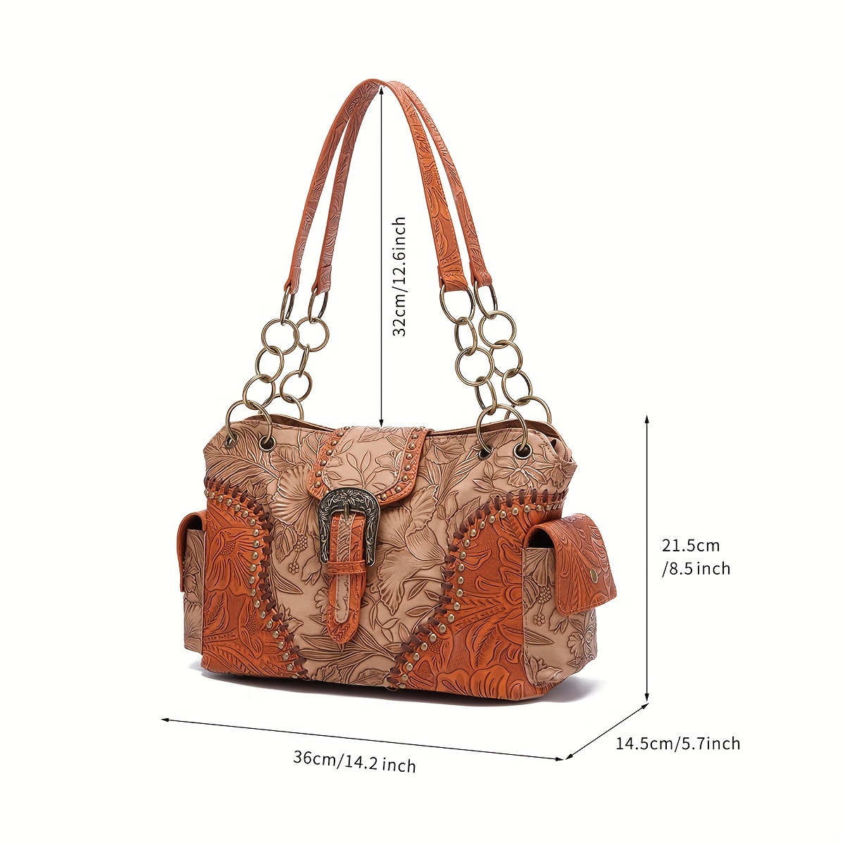 Vintage Floral Embossed Western Shoulder Tote Bag
