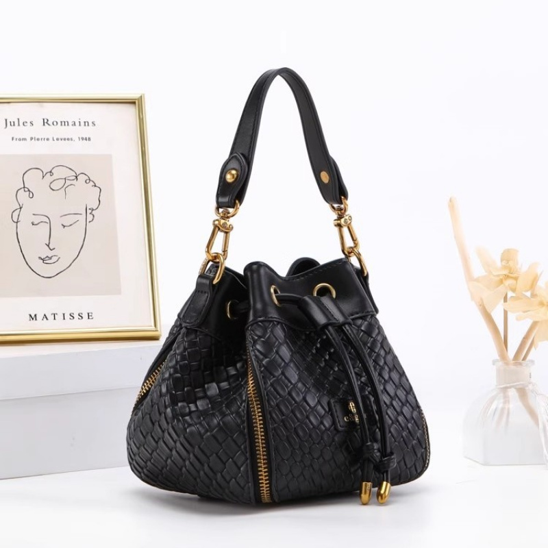 Woven Texture Drawstring Bucket Bag
