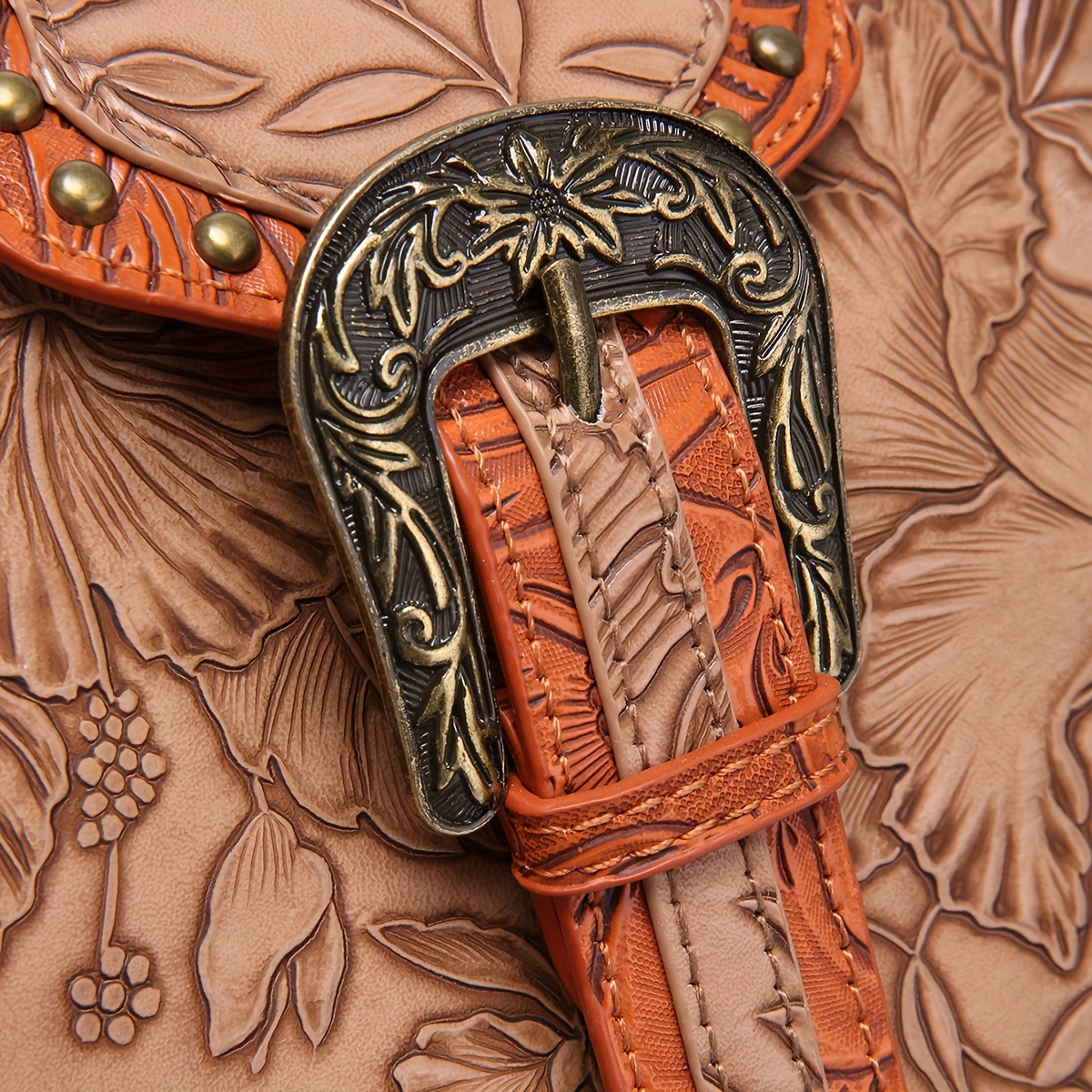 Vintage Floral Embossed Western Shoulder Tote Bag