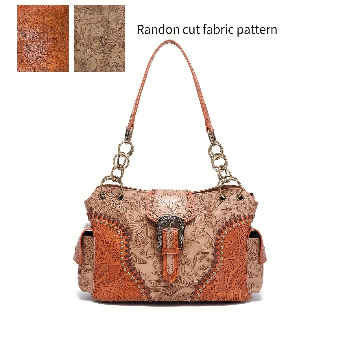 Vintage Floral Embossed Western Shoulder Tote Bag