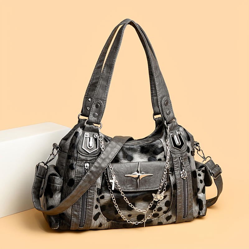 Y2K Leopard Print Large Hobo Shoulder Bag