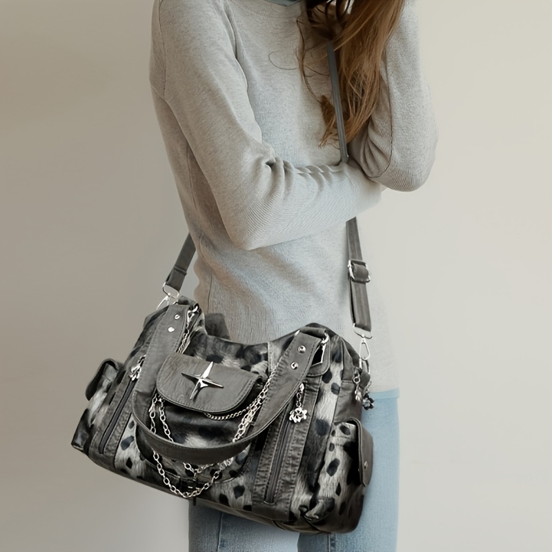 Y2K Leopard Print Large Hobo Shoulder Bag
