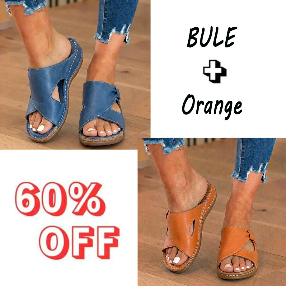 🔥LAST DAY 70% OFF🔥 Orthopedic Leather Crossover Slide Sandals - Contrast Stitching Detail