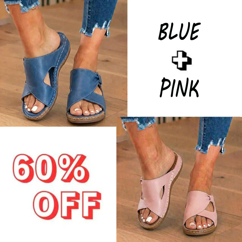 🔥LAST DAY 70% OFF🔥 Orthopedic Leather Crossover Slide Sandals - Contrast Stitching Detail