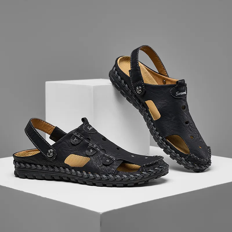 Men Leather Sandal Hiking Casual Shoes Non-slip Wearproof Beach Slipper
