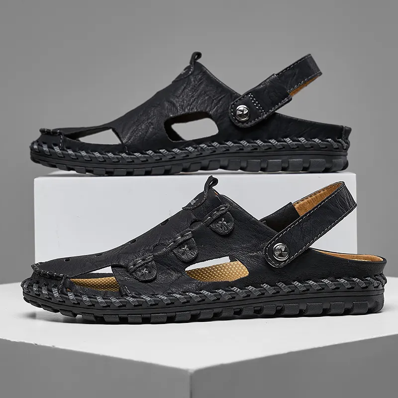 Men Leather Sandal Hiking Casual Shoes Non-slip Wearproof Beach Slipper