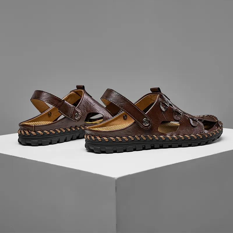 Men Leather Sandal Hiking Casual Shoes Non-slip Wearproof Beach Slipper
